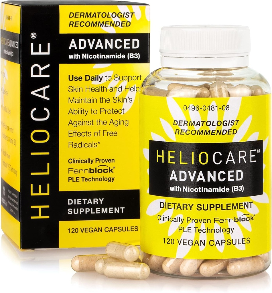 He-lioc-a-re Adv-ANC-ed Niacin B3 doplnok: Fernblock PLE extrakt 240mg per serving - podporuje zdravie kožných buniek W/Antioxidant bohatý vitamín B3 Niacin 500 mg - 120 Vegan kapsuly