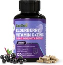 Sambucus Elderberry s zinkom a vitamínom C - 5 v 1 Imunitná podpora Supplement, non-GMO, 120 Vegetariánske kapsule, 2 mesiace dodávky