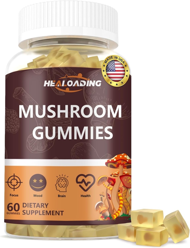 Huby: 10 Funkčné huby v jednej - Lion's Mane, Reishi, chagaCordyceps & More - Prírodné zameranie a energetická podpora- Vegan, Non-GMO-60 Gummy