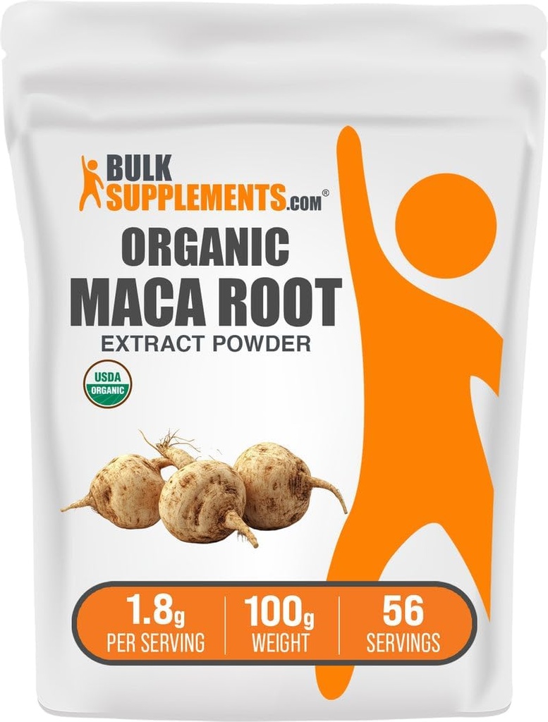 BulkSupplements.com Organic Maca Root Extract Powder - Organic Maca Powder, Nutritional Supplement - Vegan & Gluten Free, 1,8 g per Serving, 100g (3,5 oz) (Pack of 1)