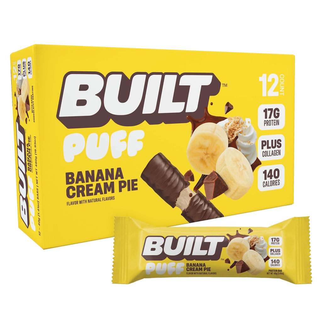 Postavený bar, Puff Protein Bars, Banana Cream Puff, 17g Bielkoviny Snacks, On-The-Go Bars, Iba 140 kalórií, 6g Cukor, Kolagén, Gluten Free, 12 Počet