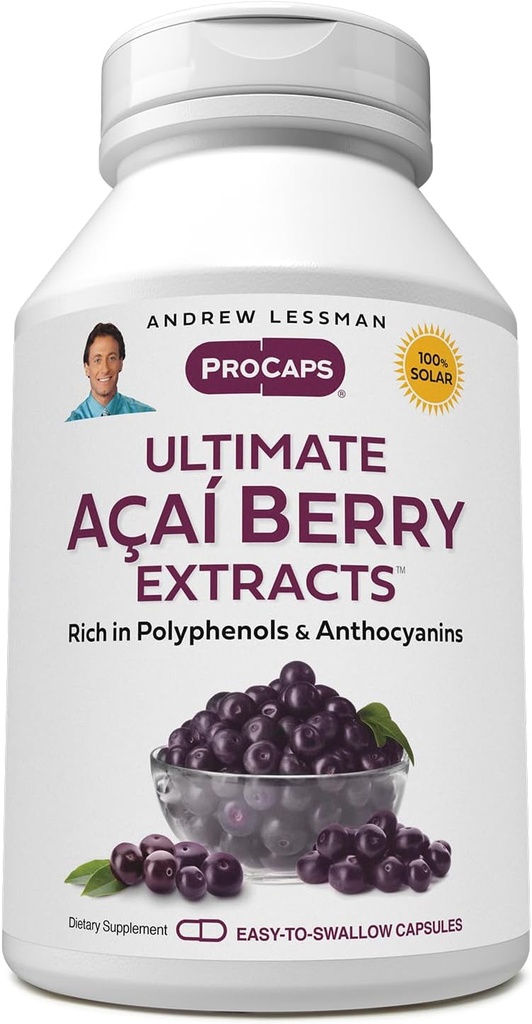 ANDREW LESSMAN Ultimate Açai Berry Extrakty 60 Kapsule - Dodáva Štandardizované, Anti-Oxidant bohaté, užitočné Acai Berry komponenty. High-Potency Blend. Ochranné zlúčeniny. Žiadne prídavné látky