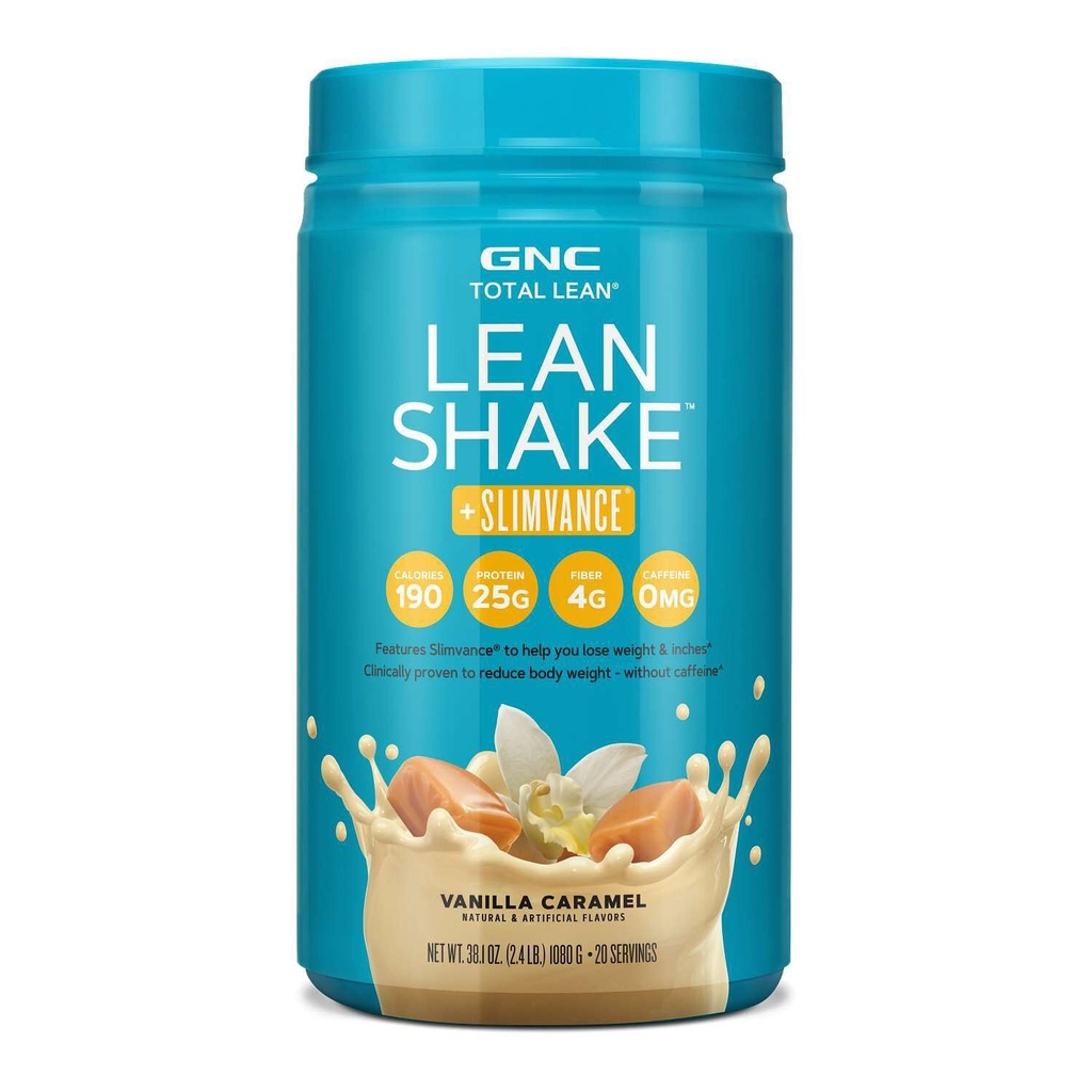 GNC Total Lean Shake + Slimvance, kofeín bez bielkovín prášok, pomáha znížiť telesnú hmotnosť, Vanilla Caramel, 20 Servings