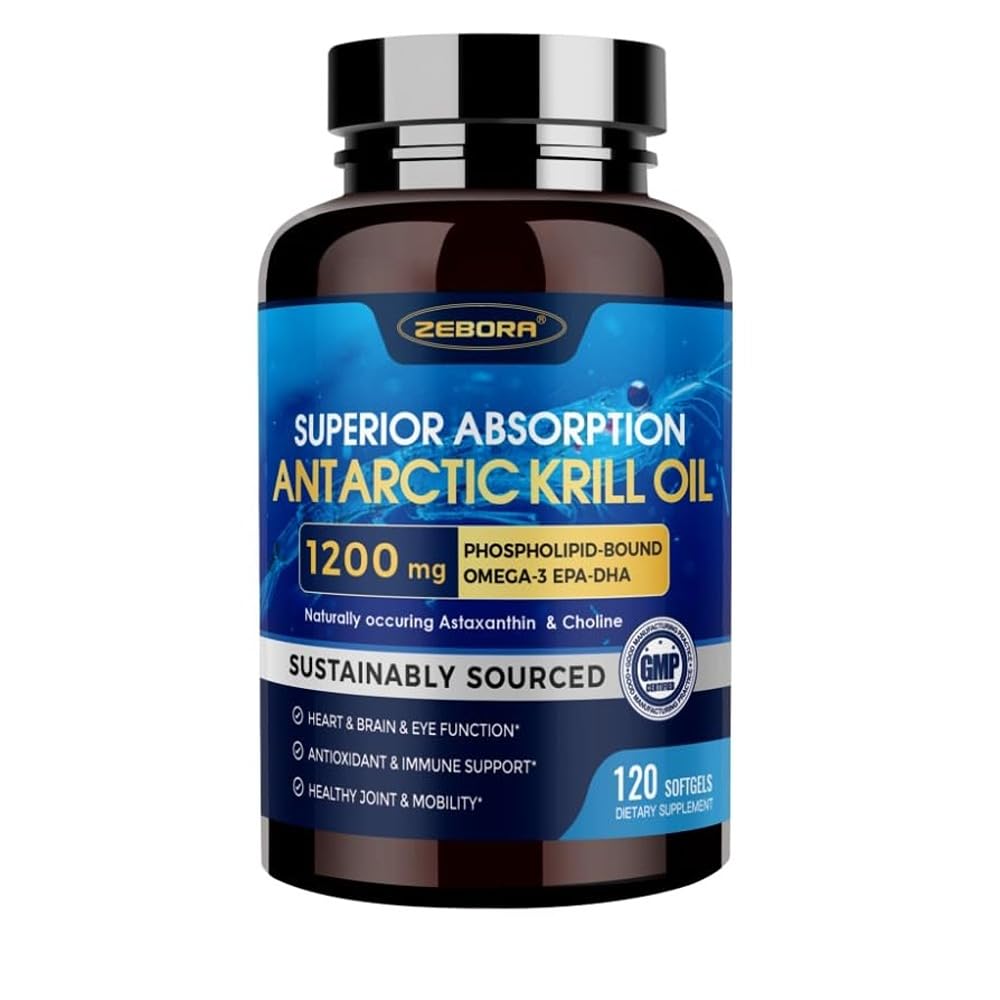 Krill Oil 1200 mg Omega 3 Supplement, Krill Omega 3 s vysokou absorpciou EPA, DHA, astaxantín a fosfolipidy, podporuje srdce a spoločné zdravie, žiadna rybia dochuť - 120 Softgels (60 Servings)