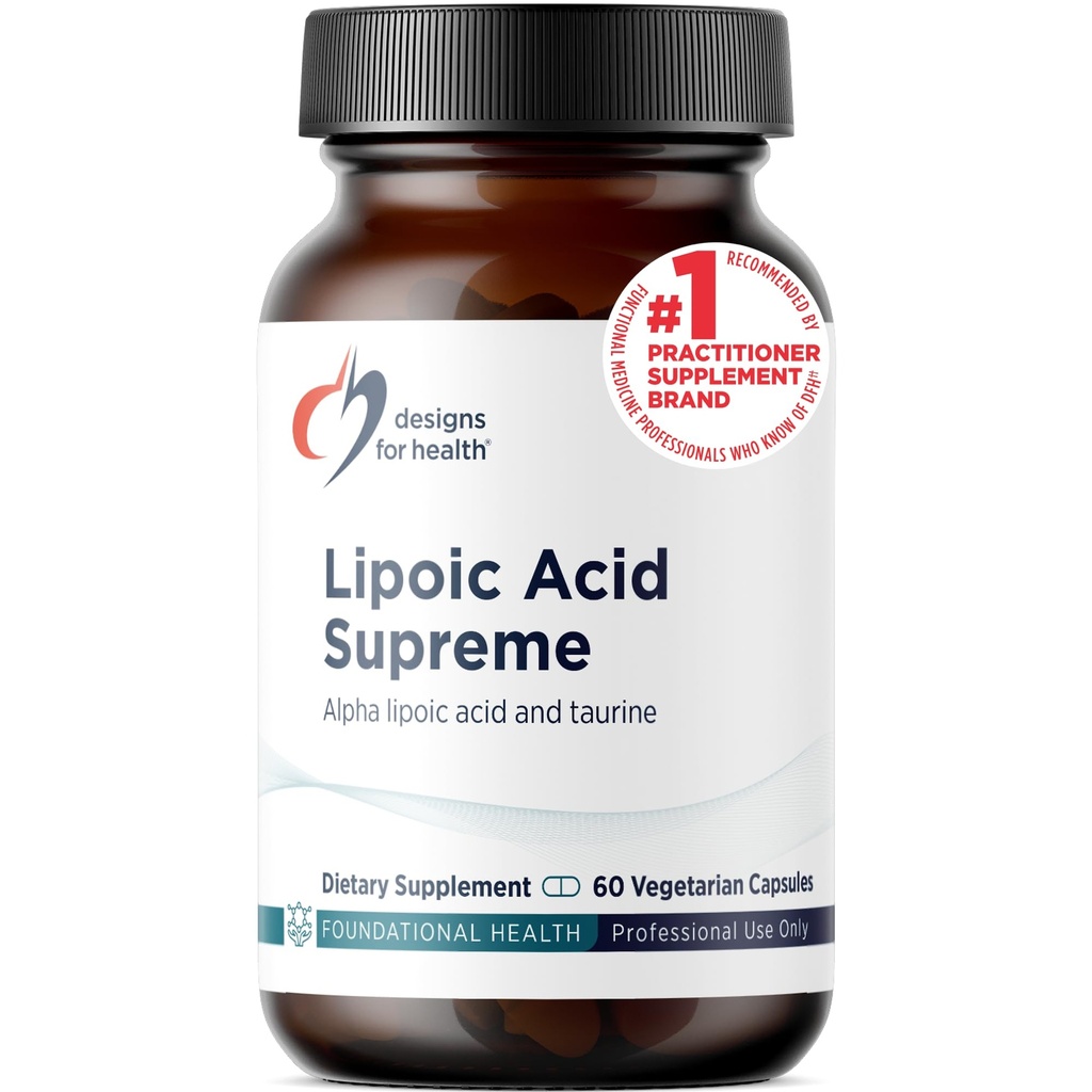 Dizajny pre zdravie Kyselina lipoová Supreme - 300mg Alpha Kyselina lipoová s taurínom - Vegan, Non-GMO ALA Supplement (60 kapsúl)