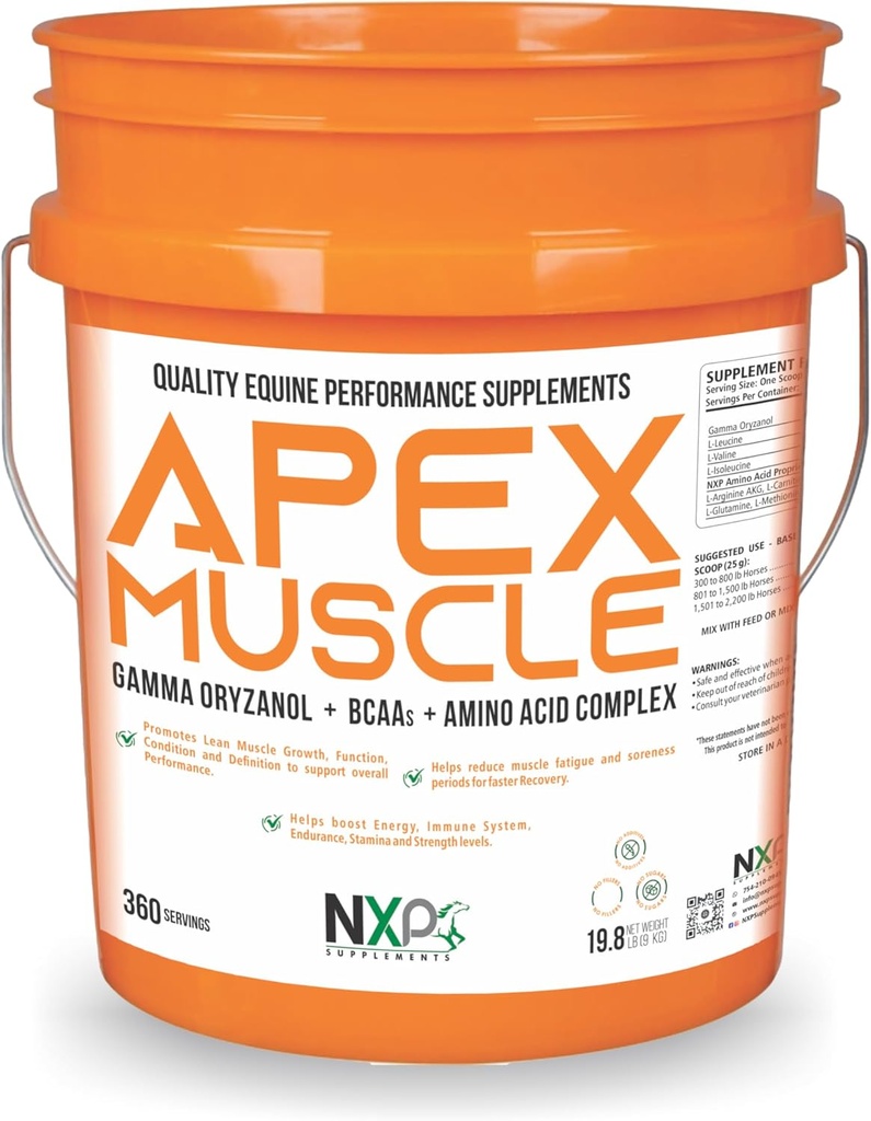 APEX Muscle, Body & Strength Builder for Horses - Energy, Endurance, Stamina, Recovery Support - Gamma Oryzanol BCAA Amino Acides Lysin Karnitín L-Arginín AKG 19.8 lb (360 Servings)
