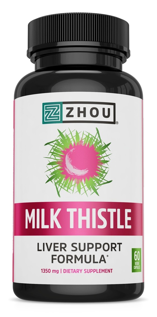 Zhou Milk Thitle - Pečeň Zdravie Supplement, Silymarin Milk Thitle Extract & Powder pre mužov a ženy, Bylinné čistenie Podpora, Metabolické zdravie - 60 Vegetariánske kapsule
