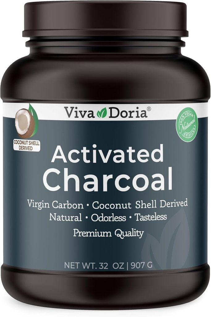 Viva Doria Virgin Activated Charcoal Powder, Coconut Shell Dedived, Food Grade, 32 Oz
