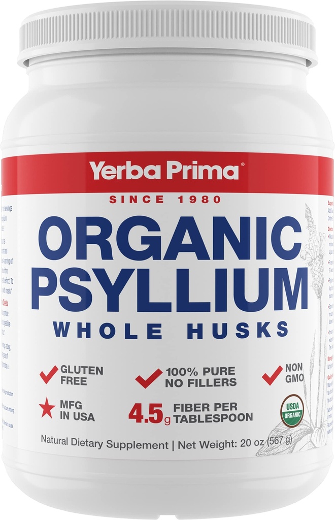 Yerba Prima Organic Psyllium Celo Husks Colon Cleanser - 20 oz - Natural Daily Dietary Fiber Supplement 20oz, Colon Cleanser, Regularity & Detox Cleaning Support, Gluten Free, Non GMO, Vegan