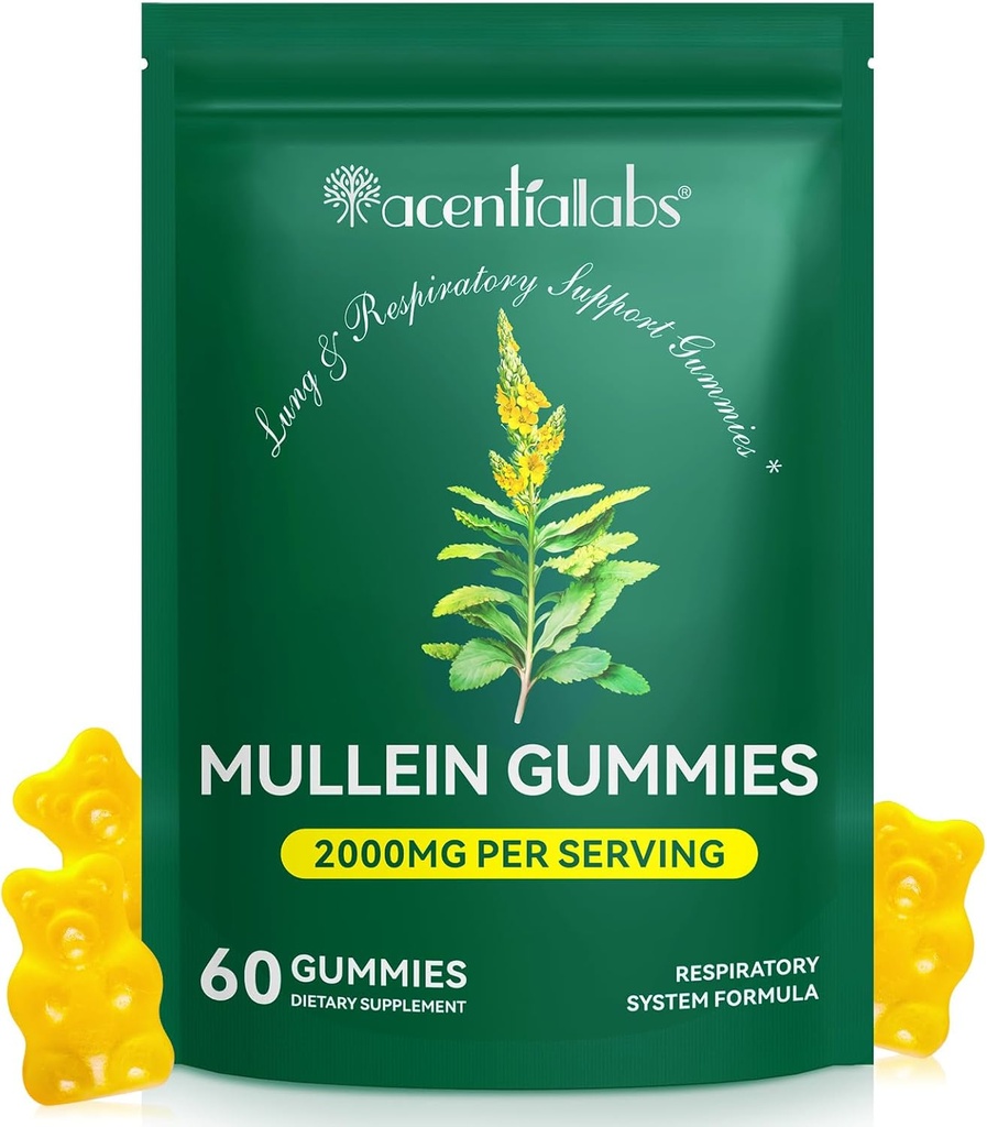 Mullein Gummies for Lung Cleans,Natural Mullein for Lung Cleans Support,Lung Cleanse for Smokers,Mullein Herbal Supplements with Chlorofyl (60 Žuvačky)