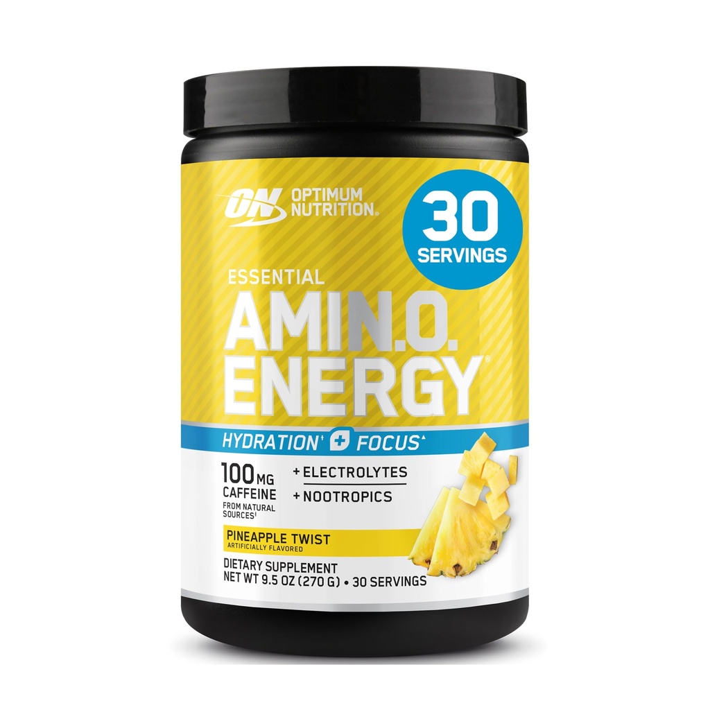 Optimum Nutrition Amino Energy Powder Plus Hydration, s BCAA, Electrolytes, a kofeín, Ananás Twist, 30 Servings (Backaging May Vary)
