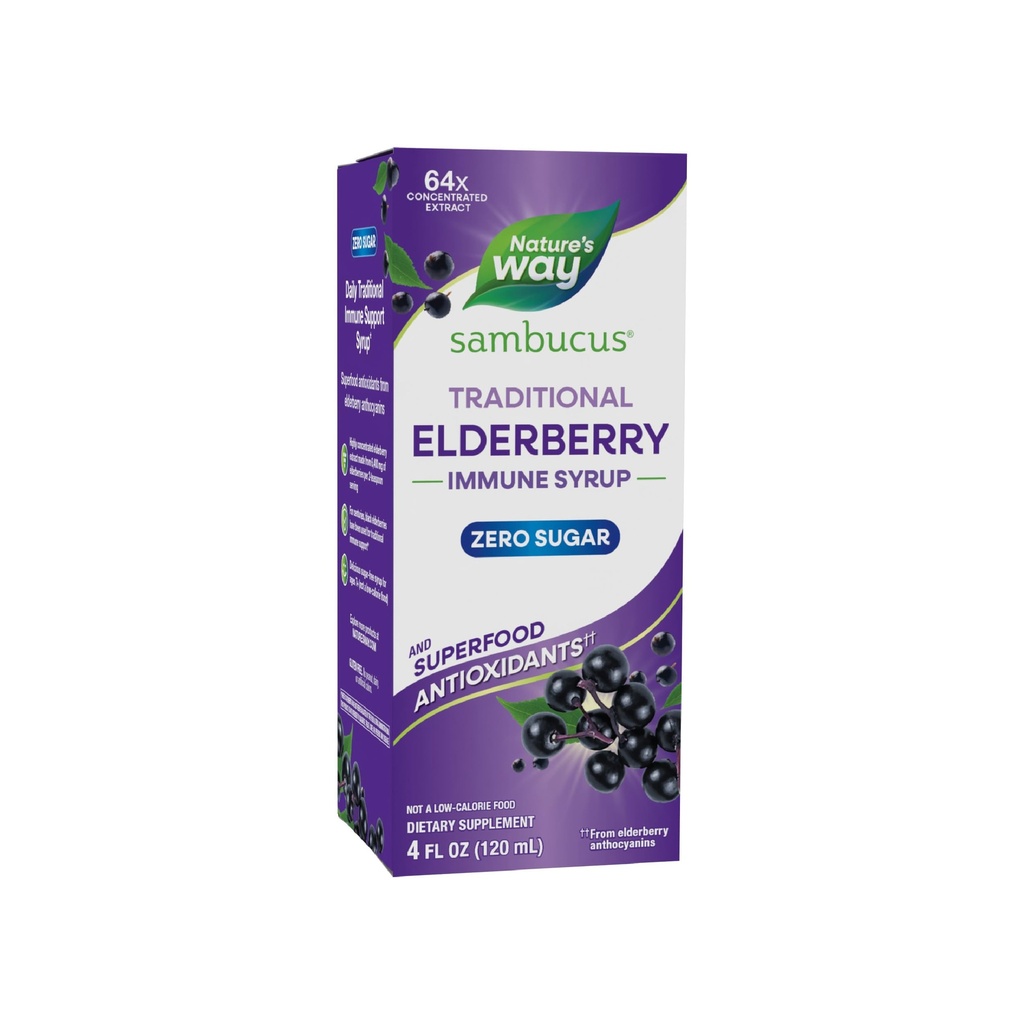 Prirodzene Sambucus Zero Cukor Tradičný Immune Sirup, vysoko koncentrovaný extrakt z čiernej bazy, tradičná imúnna podpora*, s Superfood Antioxidants(1), 4 Fl Oz (Packaging May Vary)