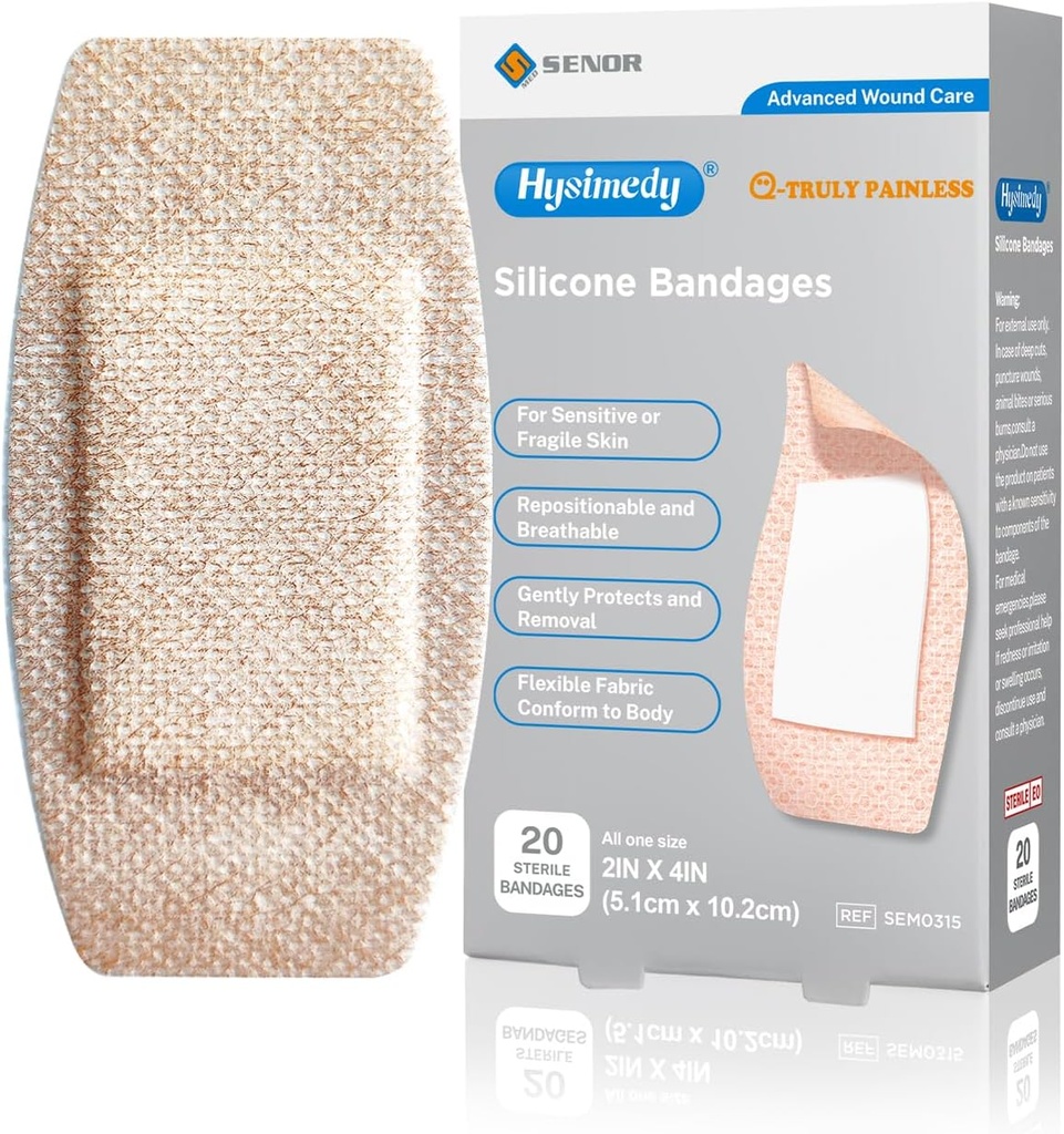 Silikónové adhezívne pásy Veľké veľkosti pre citlivé krehké pleti 2"x4" 20 Počet Flexibilné Textílie Latex zadarmo Hypoalergénne priedušné XL pásy pre adhezívne alergické rany