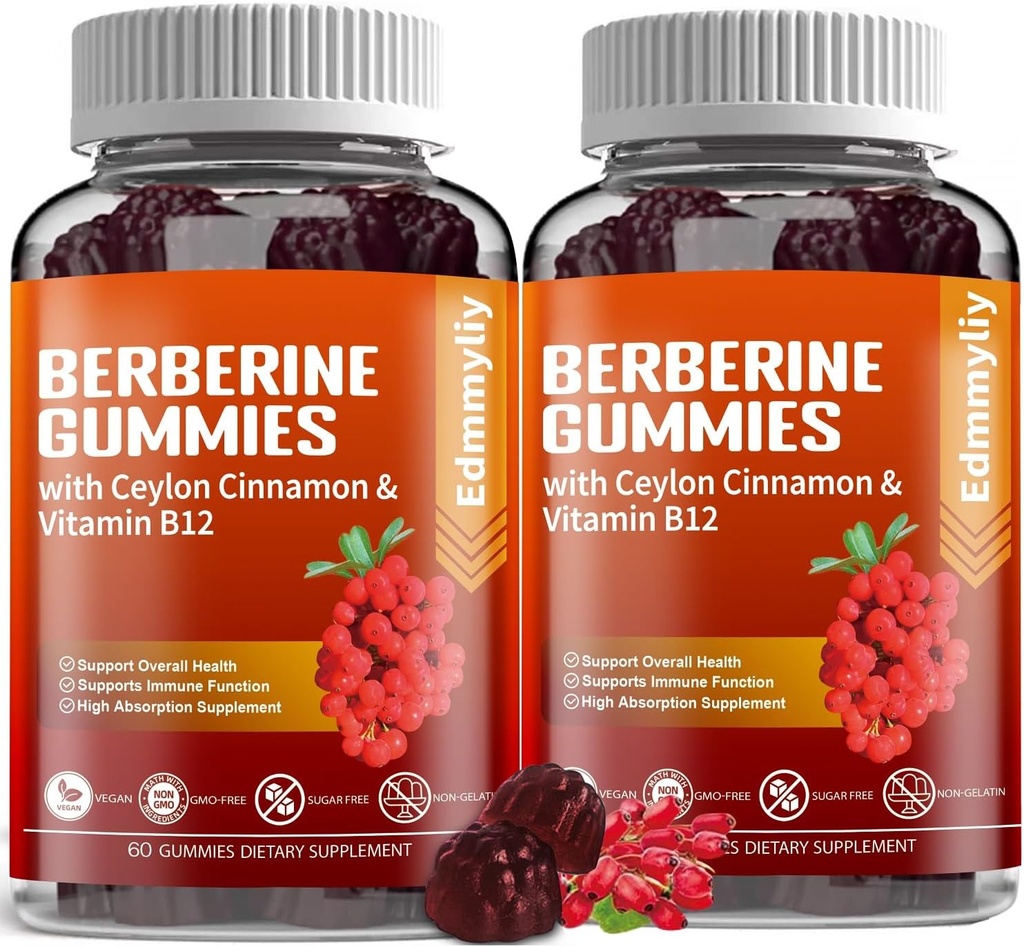 Berberine Supplement with Ceylon škorica - Bezcukrové organické Berberine 1500mg Gummy pre mužov a ženy - Podpora imunitného a metabolizmu a energie