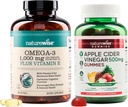 NatureWise Omega-3 Rybí olej 1000mg s E 180-Count+ jablkový Cider Ocogar Gummies 500mg s B12, 60-Count (Vegan Gummy) - Bundle for Heart, Eye, Tráviace zdravie - Gluten Free, Soy-Free, Non-GMO