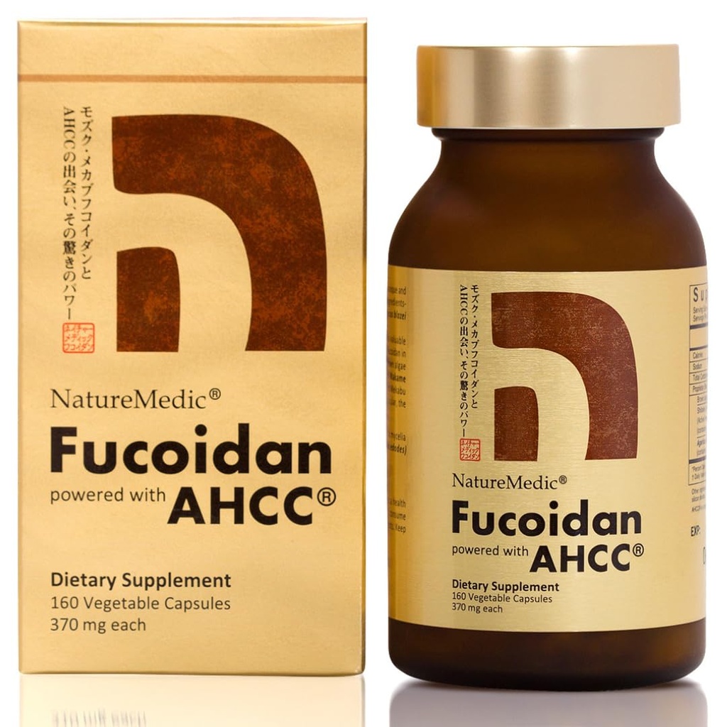 Fucoidan Powered with AHCC® Brown Seaweed Imunity Supplement with High Purity Organic Mekabu Mozuku Agaricus 1 fľaša - 160 Rastlinné kapsule vyrobené v Japonsku