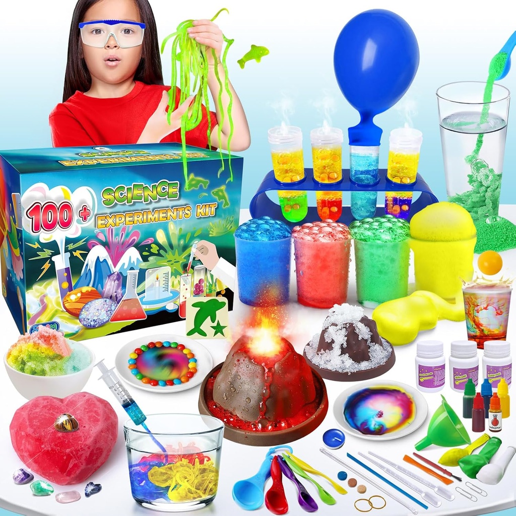 UNGLINGA 100+ Science Lab Experiments Kit for Kids, S.T.E.M. Project Activities Educational Birthday Hračky Darčeky pre chlapcov Dievčatá, Chemistry Set, Gems Dig, Sopka, Žiariace červy