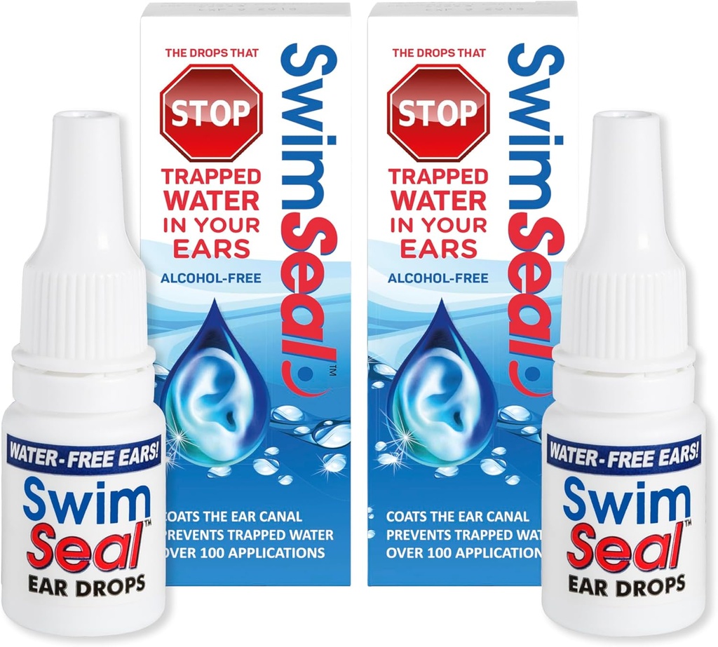 PlávanieSealTM Twin-Pack Všetky prírodné Swimmer ucho kvapky na každodenné použitie skôr ako alkohol kvapky alebo ušné zástrčky. Riešenie pre vaše uši pre všetky expozície vody pre všetky vekové kategórie.