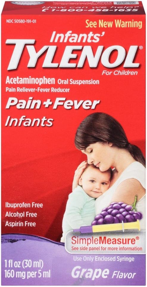 Tylenol Infants' Bolesť + horúčka Perorálna suspenzia Hroznová aróma - 1 oz, balenie po 3