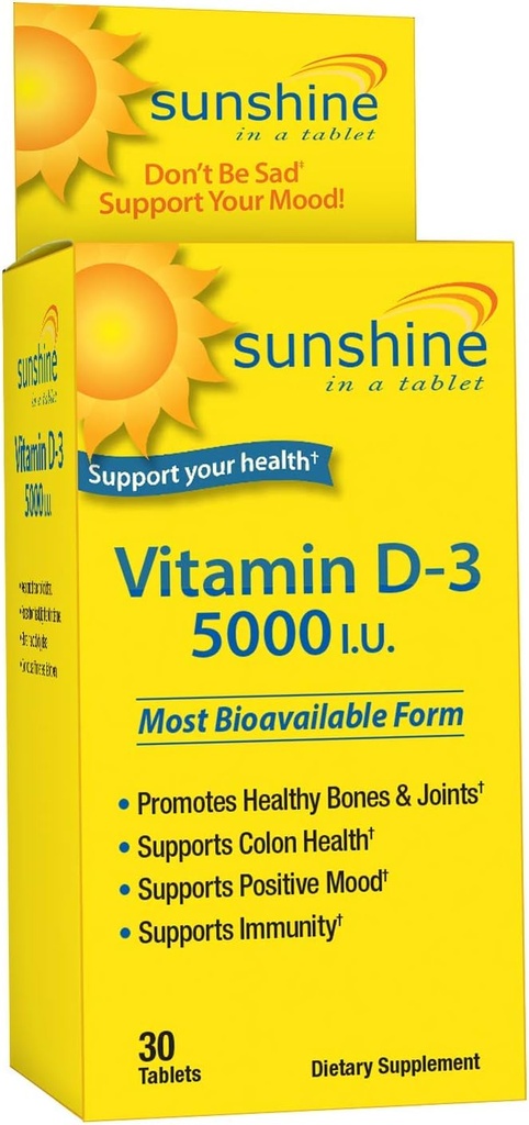 Slnečný vitamín D-3 5 000 IU, zdravé a silné kosti, 30 porcií