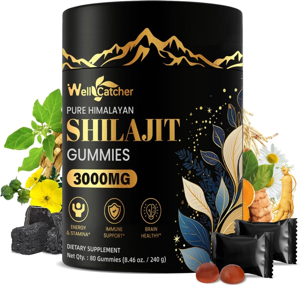 Shilajit Gummy pre mužov Ženy: Pure Himalayan Organic Shilajit s Ashwagandha 85+ Stopové minerály a kyselina fulvová Individuálne zabalené pre Energy Mozog imunita podpora Žiadne cukor 40 podáva