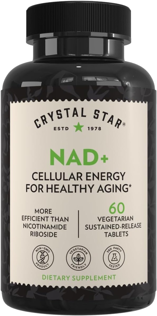Crystal Star NAD+ (60 tabliet) - Patentované NAD pre bunkovú energiu a zdravé starnutie - klinicky efektívnejšie ako nikotínamid Riboside - 30 dní dodávky - non-GMO