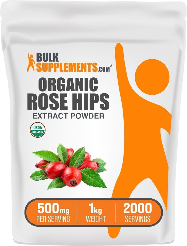 BulkSupplementments.com Organic Rosehip Extract Powder - Rose HIPS Supplement, Rosehip Powder - Bylinné doplnky, Antioxidanty Zdroj - Gluten Free, 500mg per Serving, 1kg (2,2 lbs) (Pack of 1)