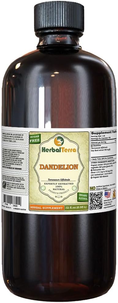 Púpava (Taraxacum Officinale) Tinktúra, Organicky vysušené korene tekutý extrakt (nazýva sa brada: bylinalTerra, hrdo vyrobené v USA) 32 fl.oz (0,95 l)