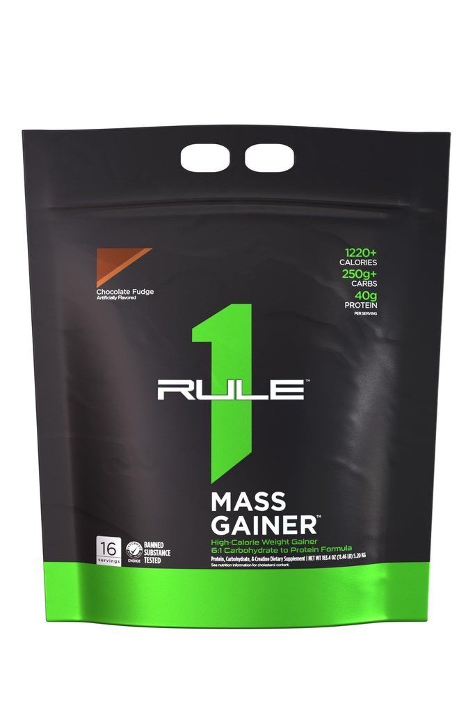 Pravidlo 1 Mass Gainer Bielkoviny - High-Calorie Hmotnosť Zisk Formula s 1,220+ Kalórie, 250g+ Complex Carb Blend, 40g All-Whey Protein Per Serving (16 Servings, Chocolate Fudge)