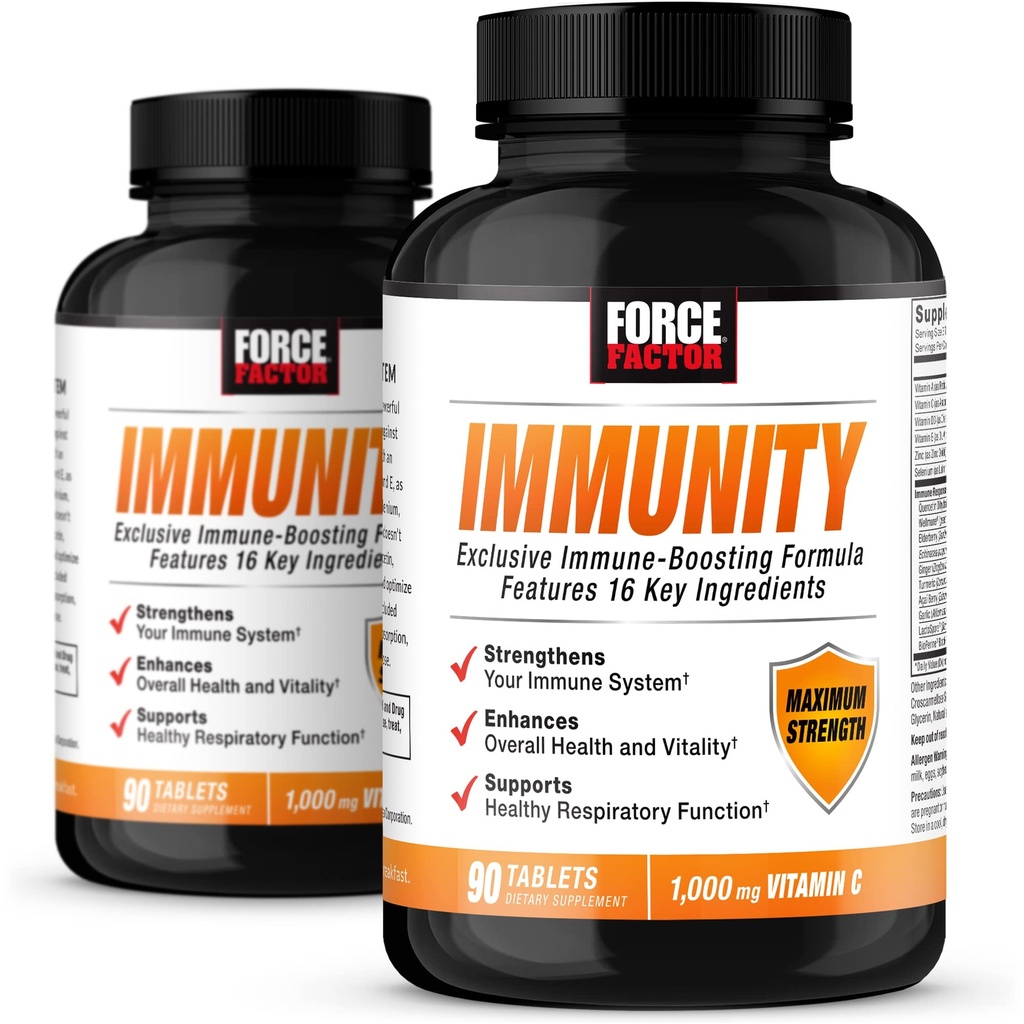 FORCE FACTOR Imunity, Immune Support Booster s bazami a 1000 mg vitamínu C, Plus vitamín D, zinok, probiotiká, antioxidanty, a Echinacea pre imunitné zdravie obrany, 90 Počet (Stock of 2)