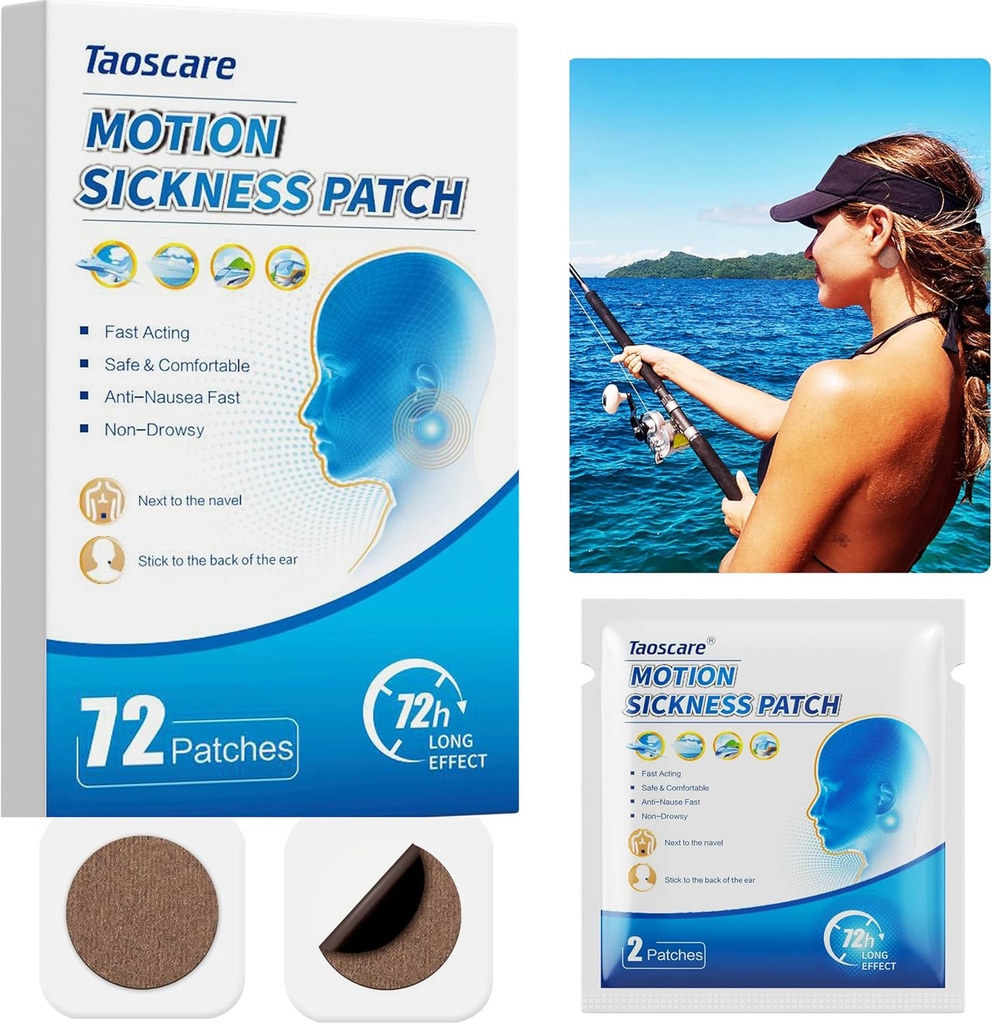 Pohybové choroby Patches, Sea Choroby Patch pre Cruise, Nedrowsy, Car/Ships/Airplane/Amusement Park Trip Cick Relief, Cestovanie Essentials for Kids and Adults (72 Počet)