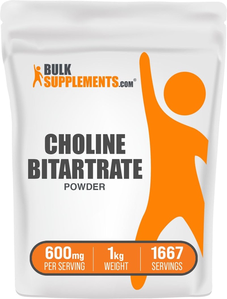 BulkSupplementments.com Choline Bitartrate Powder - Choline Supplements - Unflavred & Gluten Free, 600mg per Serving, 1kg (2,2 lbs) (Pack of 1)