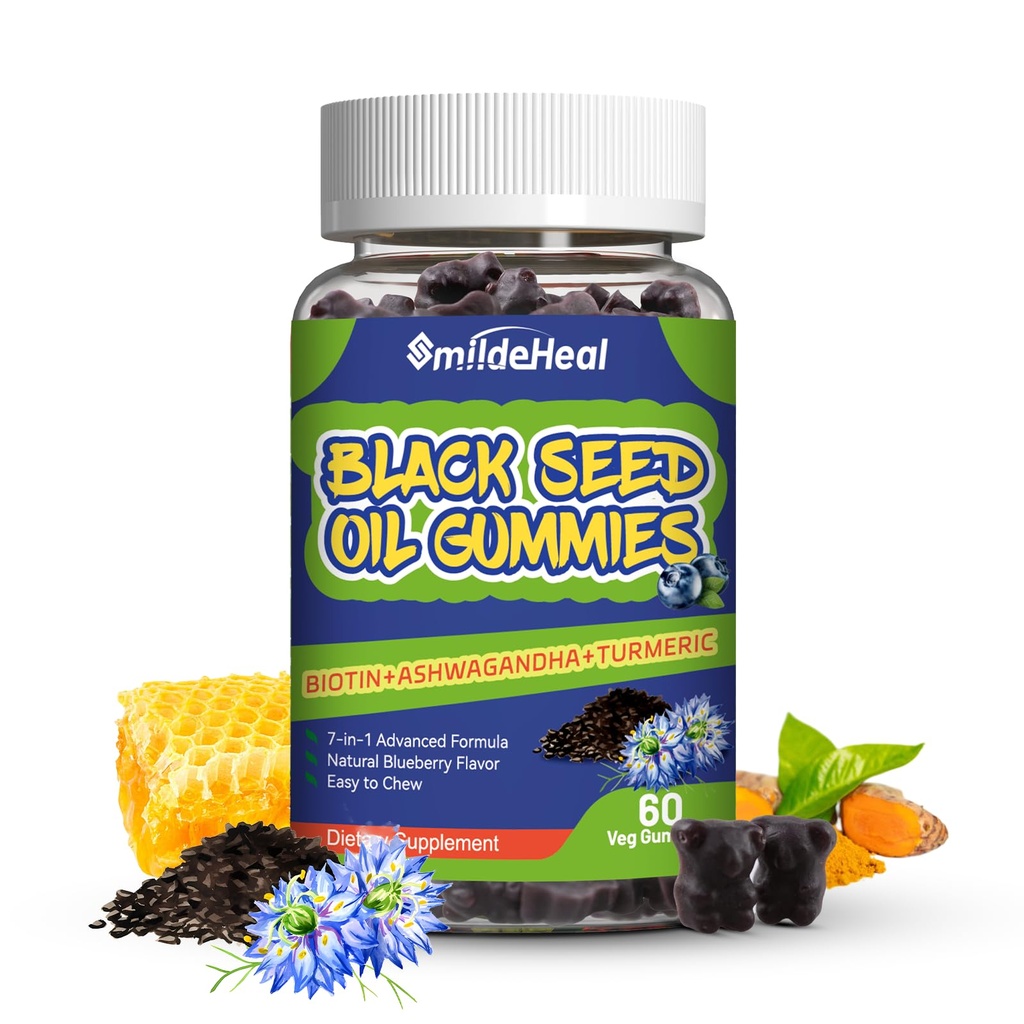 Black Seed Oil Gummies, Organic Black Cumin Oil Gummies, Black Cumin Seed Oil Organic 500mg, Chewable Black Seed and Honey Gummies, Vegan, 60 Gummies