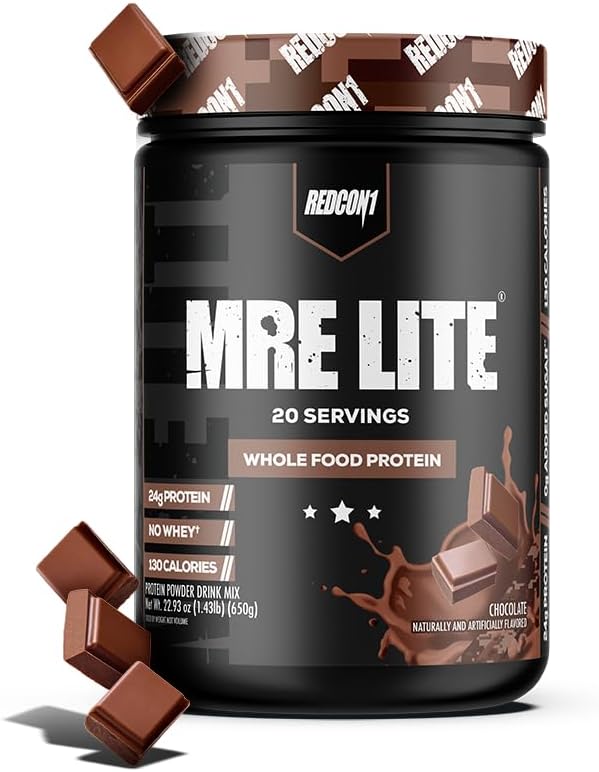 REDCON1 MRE Lite celý potravinový proteín prášok, Čokoláda - Nízke Carb & Srvátkové Free Meal Výmena s zvieracími proteínmi Blends - Ľahko sa Digest Supplement Vyrobené s MCT olejmi (20 slúži)