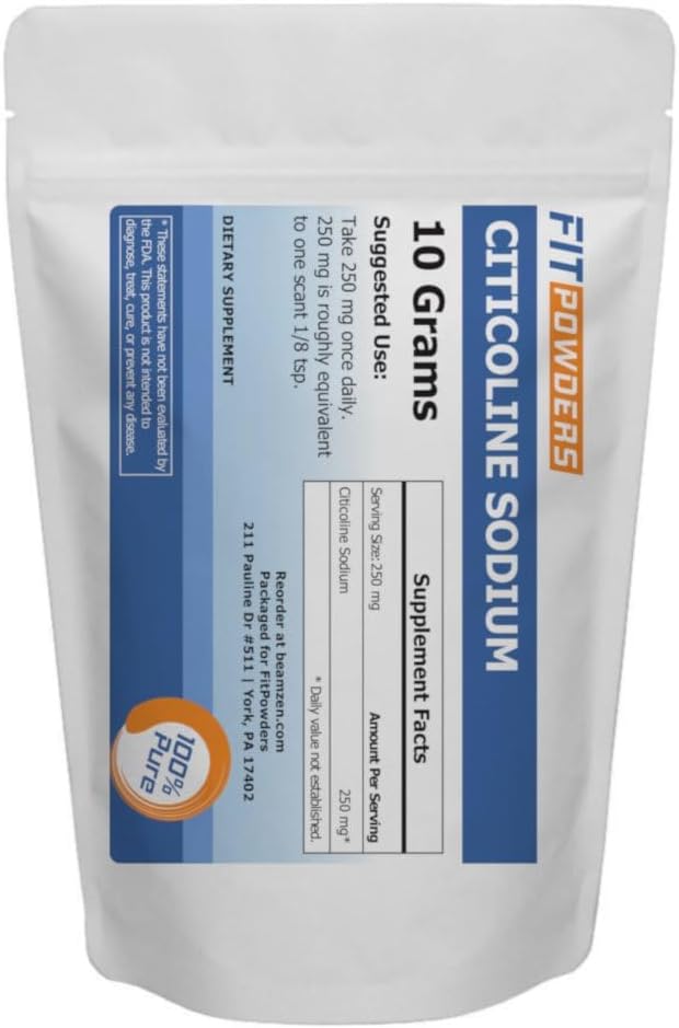 Citicolín prášok, CDP cholín prášok Pure s odmerkou, non-GMO, kognitívne doplnok pre pamäť a učenie (10 gramy)