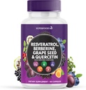 Resveratrol Berberine Hroznové semienko extrakt Quercetin - polyfenol doplnok s Noni extrakt, N-Acetyl Cysteine, Acai extrakt - Made in The USA - 60 Kapsule