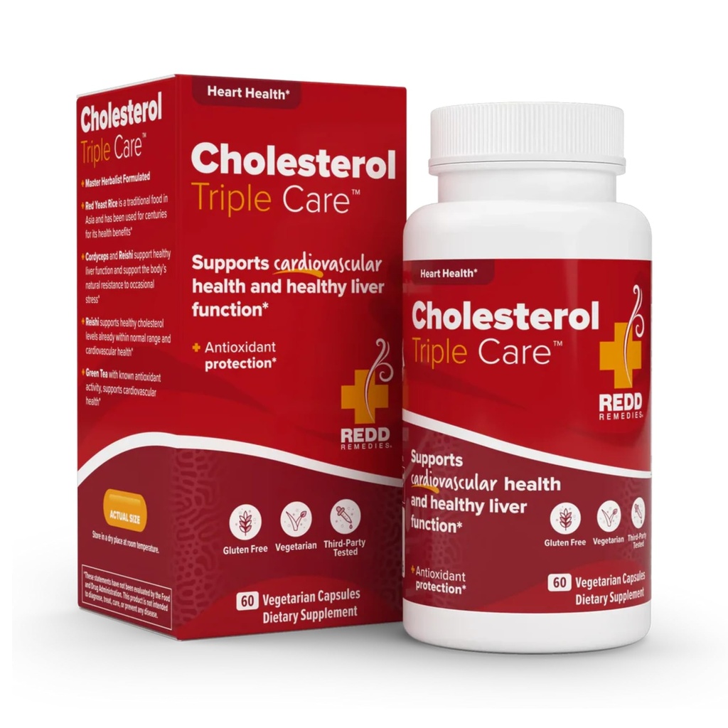 Redd Remedies, Cholesterol Triple Care, podporuje zdravé hladiny cholesterolu a funkcie pečene, 60 Vegetariánske kapsuly