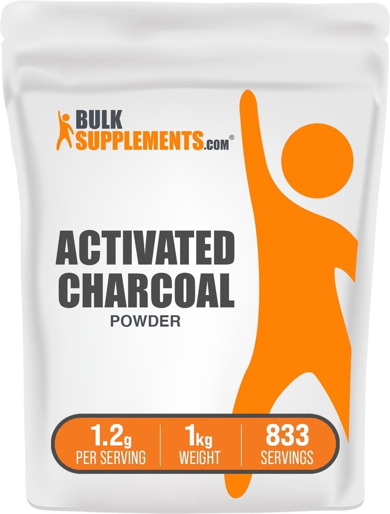 BulkSupplementments.com Aktivovaný prach z Charcoal - z Coconut Charcoal, for Teeth Whitening - Vegan & Gluten Free, 1,2g per Serving, 1kg (2,2 lbs) (Pack of 1)