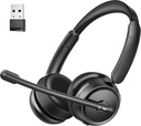 Bluetooth slúchadlá s AI Hluk Zrušiť mikrofón, Stereo HiFi Slúchadlá Bluetooth, Bezdrôtová slúchadlá s USB Dongle pre počítačovej kancelárie Call Center Skype Zoom Meeting Trucker