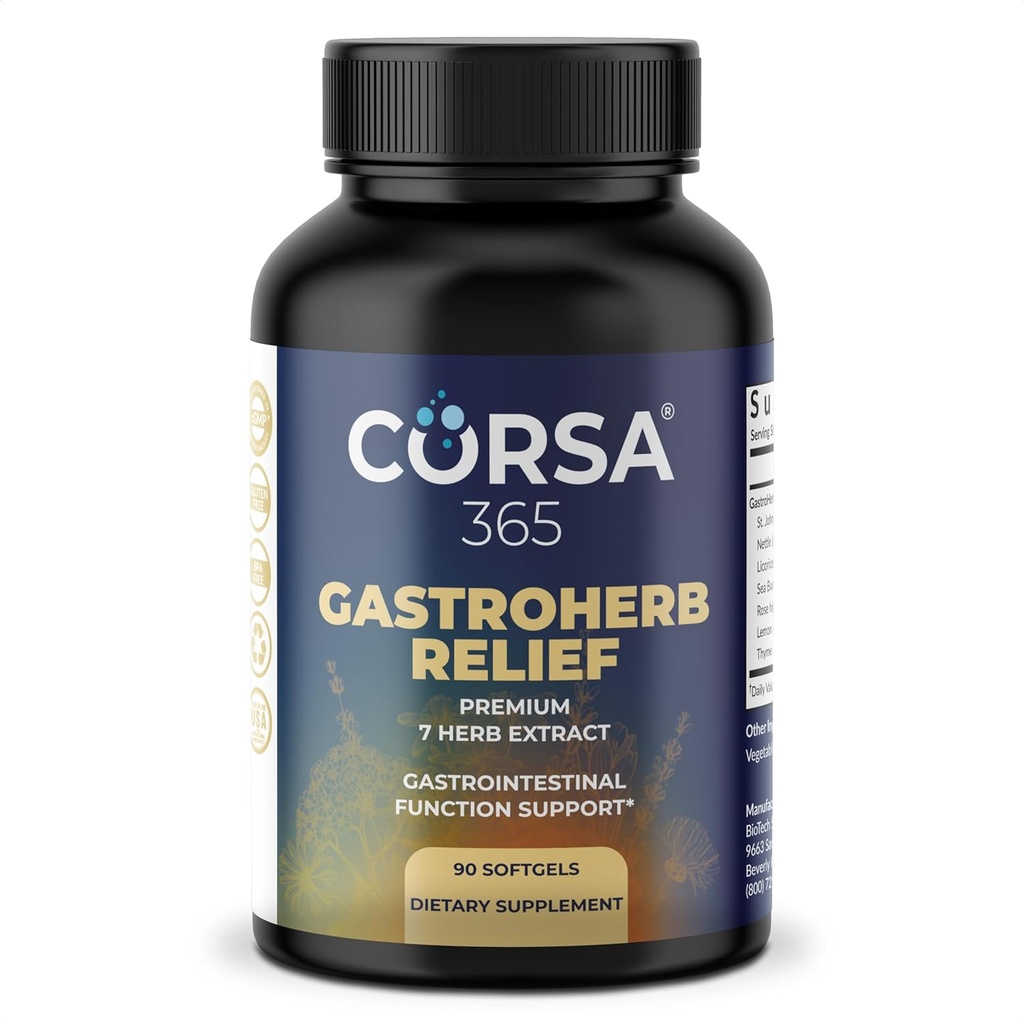 Gastroherb Relief 7 bylín extrakt - Immune Suplement Digestive Healthy Gut - Imunity Supplement for Men and Women - Natural St Johns Wort, Licorice Root, Rose Hip Oils - 90 Softgels
