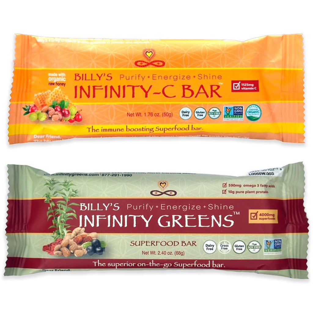Infinity Greens Bundle, 1 Box Green Superfood Bars (12 balenia), 1 Box Organic Vitamin C Snack Bars (12 balenia)