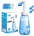 Neti Pot Sinus Rinse fľaša 260 ML s 60 Nosné umývanie soľné balíčky a lepidlo termometer Nosový čistiaci prostriedok tlak oplachovanie nosa zavlažovanie pre dospelých a deti BPA zadarmo (modrá)