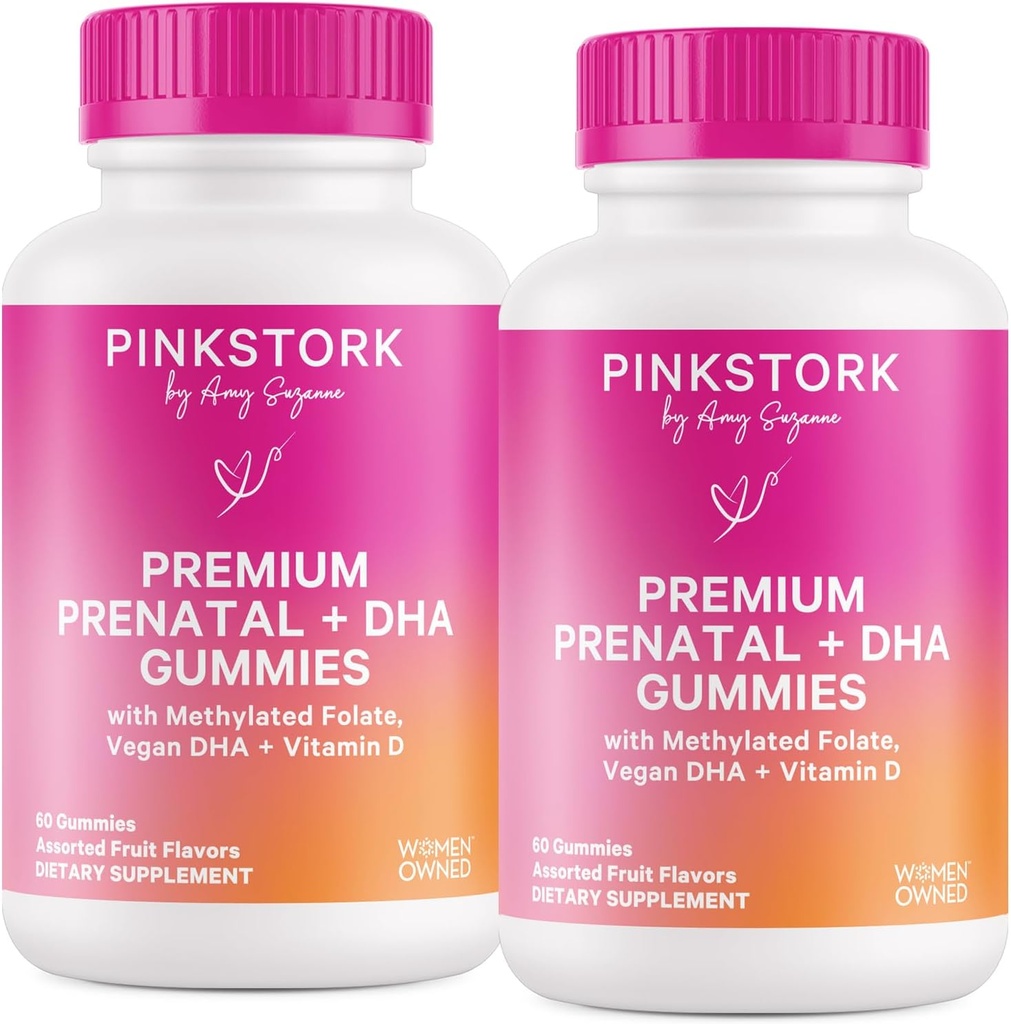 Pink Stork Premium prenatálne gurmánske vitamíny s DHA, folát a vitamín D - 60 Vegánskych guličiek - 2 balenia