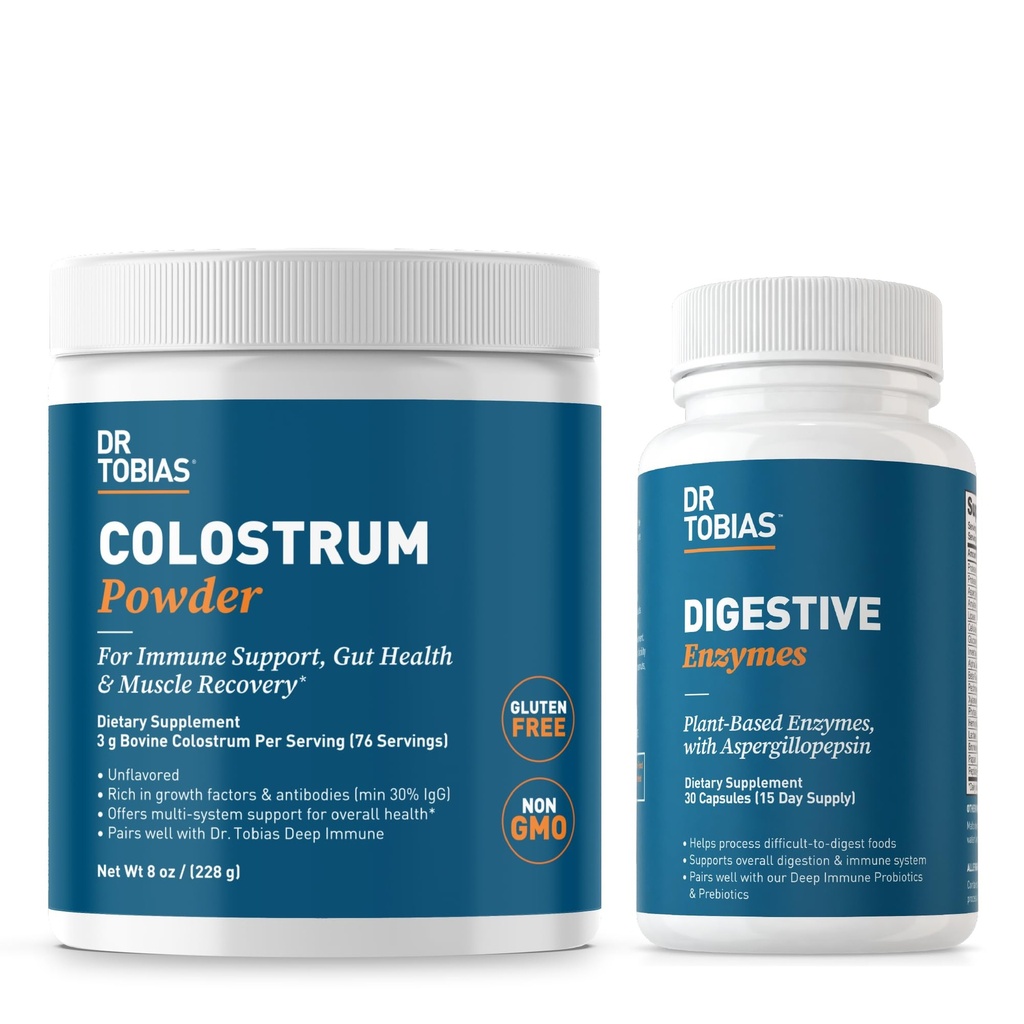 Dr. Tobias Digestive Enzymes and Colostrum Powder - podporuje vstrebávanie živín, tráviacu komfort a imunitnú funkciu