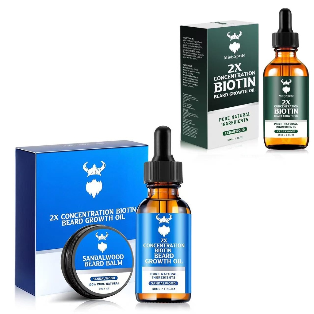 Sandalwood Beard Rastová súprava s 2X Biotin pre mužov a Cedarwood Beard Rastový olej,Prírodné zložky a zhrubne rast vlasov