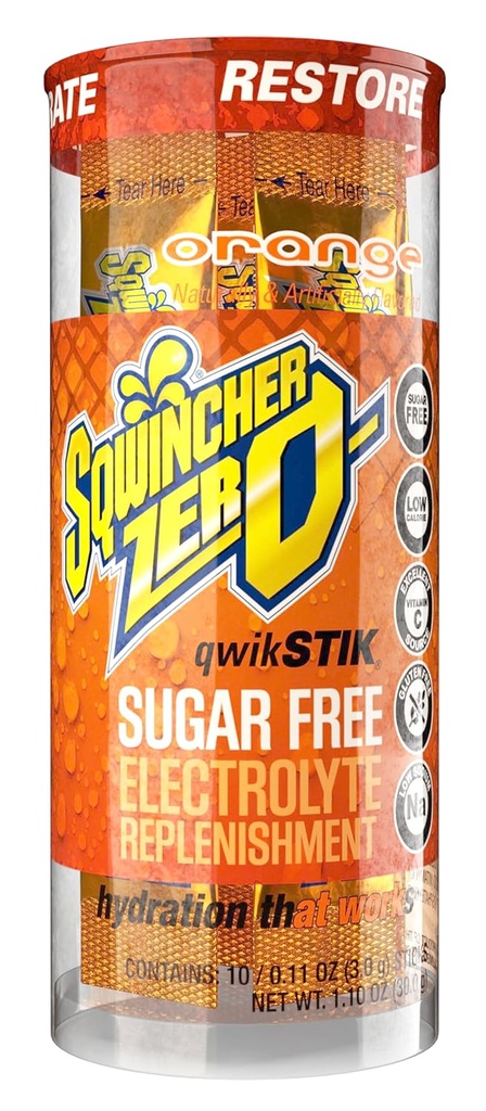 Sqwincher Zero Qwik Stik, Orange, Sugar Free, Nízke kalórií, nízkosodná elektrolytová hydratačná nápojová zmes, 11 obj. balenie (balenie 200)