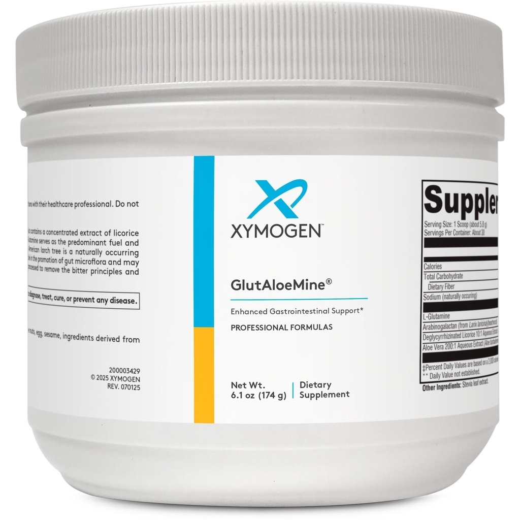 XYMOGEN GlutAloeMine Powder - Supports Gut Health - 3000 mg L Glutamín Powder with DGL Deglycyrrhizinated Licorice, Aloe Vera Extract, Arabinogalactan for GI Health (6.1 oz)