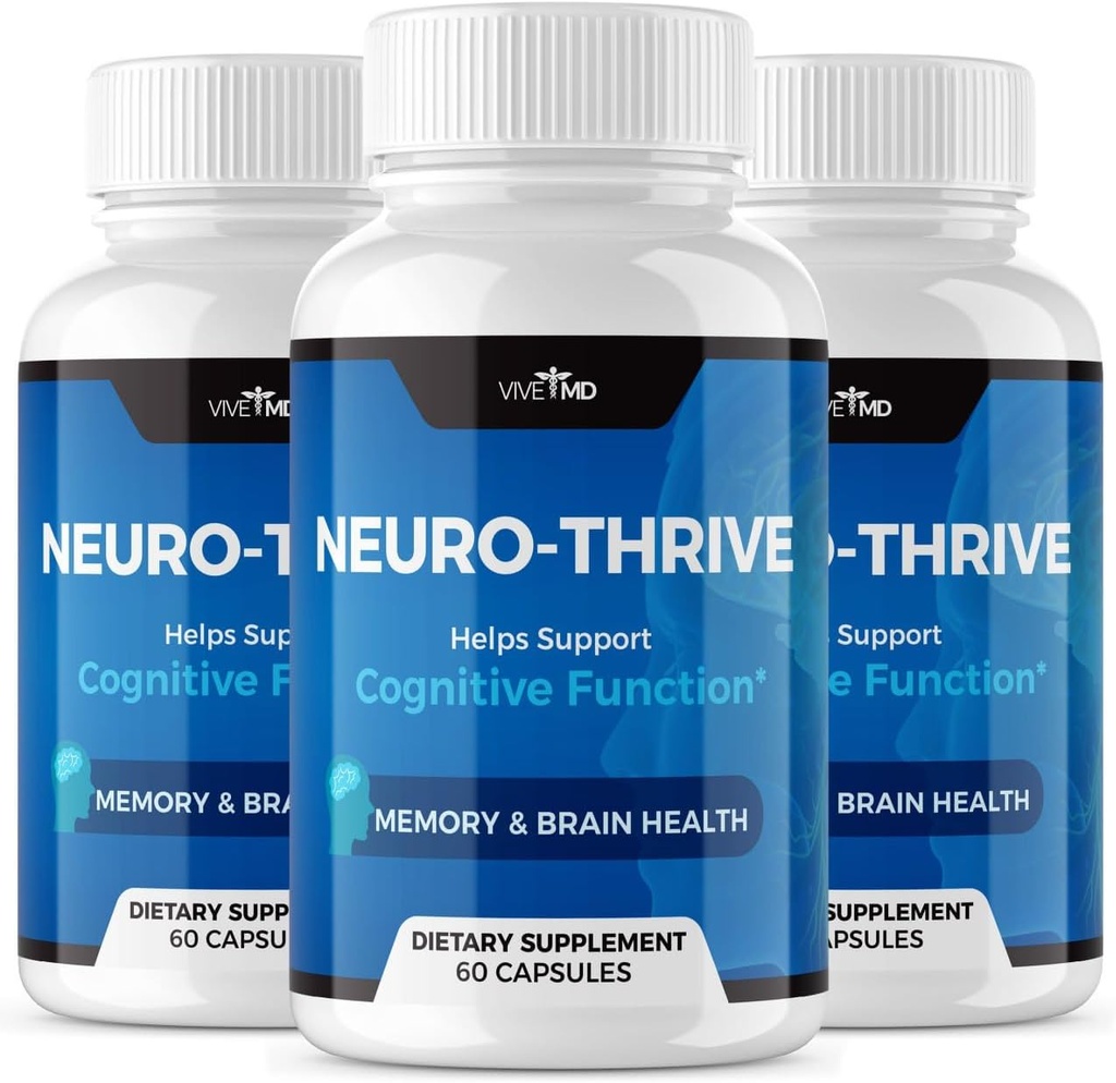 Vive MD Neuro Thrive Brain Supplement - Oficiálna formula - Neuro Thrive PQQ, Neuro Thrive, Extra sila s extraktom Ginkgo Biloba, Sibírsky ženšen extrakt - (3 balenia)