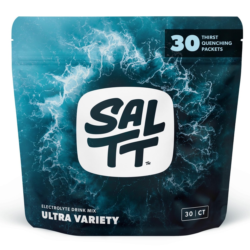 SALTT Electrolytes prášok pakety, Ultra odrody balenia (30 pakety) - horčík, draslík, sodík, stopové minerály - Vegan, bez cukru, Gluten zadarmo - Cestovanie Essentials - Vyrobené v USA