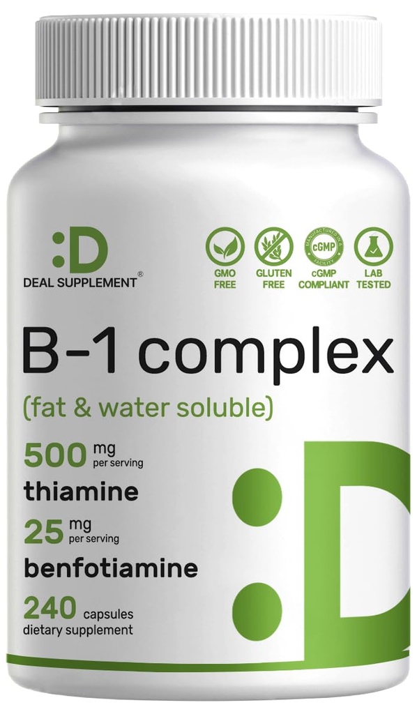 DEAL DOPLŇUJÚCE vitamín B1 500mg s Benfotiamínom, 240 kapsúl 2 v 1 Vylepšené Formula 